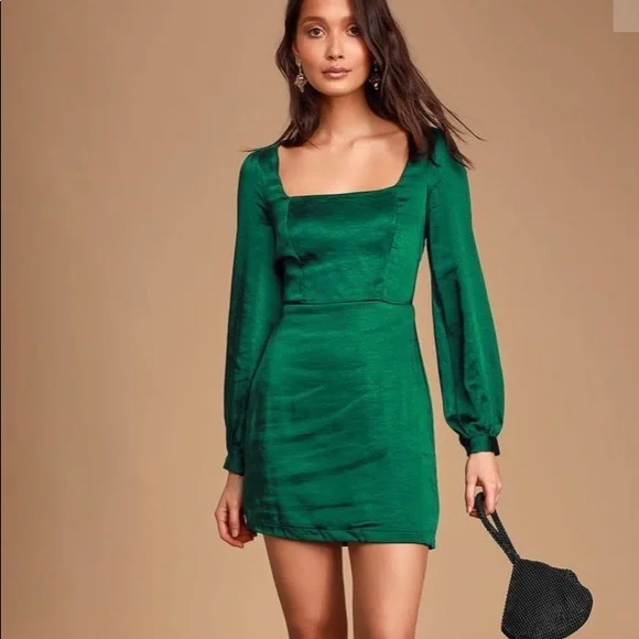 emerald green square neck dress Emerald Green Square Neck Ruffle Slit Prom Dress Formal Dress TP1270 Custom Size / Custom Color
